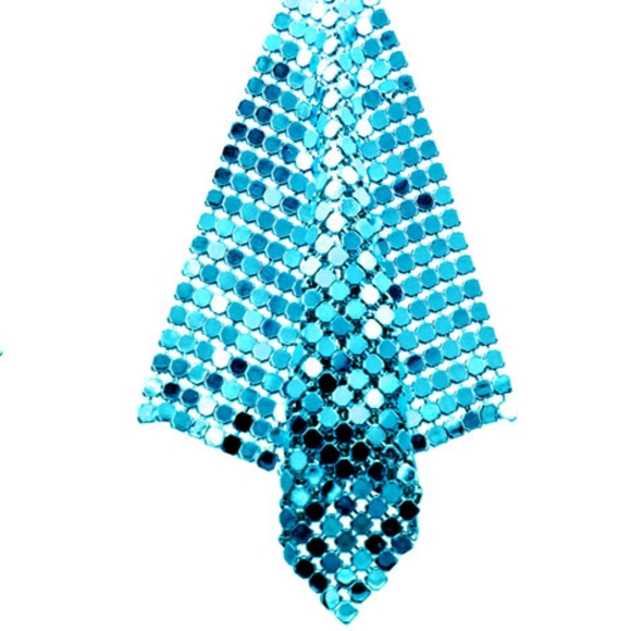 Blue Mesh Chain Dangle Earrings Drop Metal Cute Beautiful Statement Accessory - Picture 7 of 8